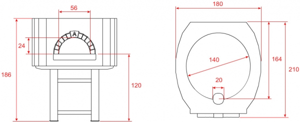 Wooden pizza oven D140S, metal dome, 150 pizzas á Ø 30 cm per hour, fixed & unheated baking surface, weight 1.700 kg