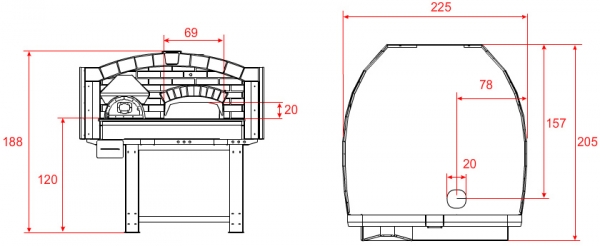Wood pizza oven D140V, brick style, 195 pizzas á Ø 30 cm per hour, fixed & unheated baking surface, weight 2,100 kg