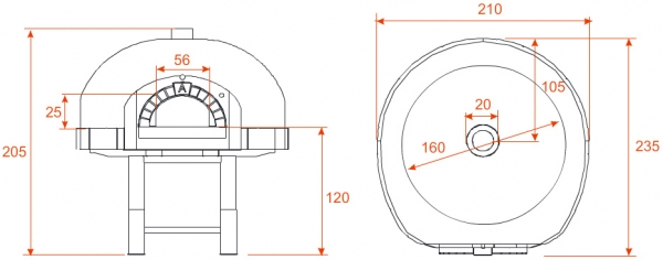 Wood pizza oven D160K, dome with silicone coating, 195 pizzas á Ø 30 cm per hour, fixed & unheated baking surface, weight 2.300 kg