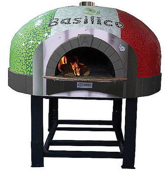 Wooden pizza oven D160K, dome with mosaic stones, 195 pizzas á Ø 30 cm per hour, fixed & unheated baking surface, weight 2,300 kg