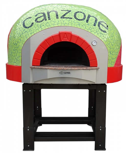 Wooden pizza oven D140K, dome with mosaic stones, 150 pizzas á Ø 30 cm per hour, fixed & unheated baking surface, weight 1,900 kg