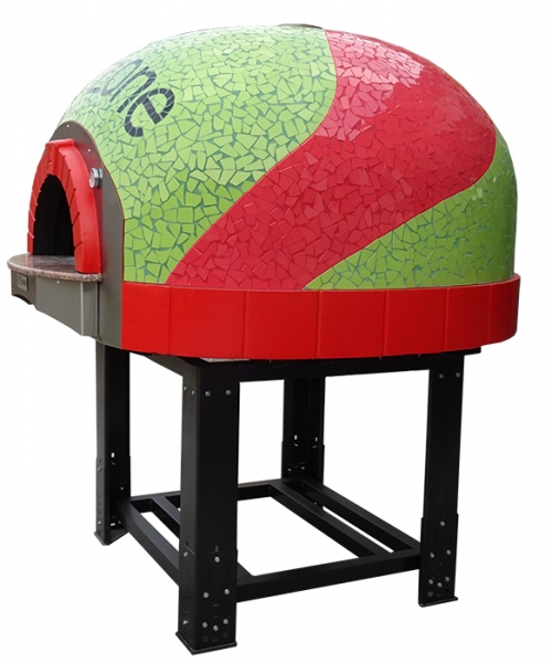 Wooden pizza oven D120K, dome with mosaic stones, 105 pizzas á Ø 30 cm per hour, weight 1,500 kg