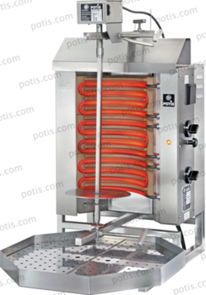 POTIS E1-S stainless steel version (stainless) gyros grill, 400/230V 2/N/PE, 4.5 KW, with fat pan 500x500