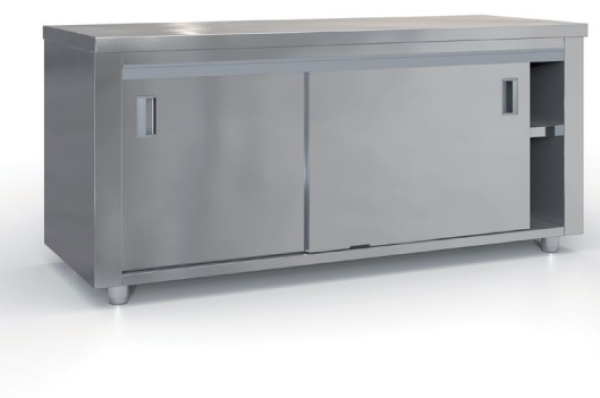 Working table with sliding doors (90x70 cm) in the color silver.