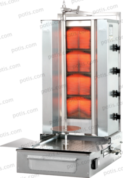 POTIS F GD4/S (liquefied petroleum gas/natural gas) stainless steel version (stainless) gyros grill, with motor below 11.5 W, with adjustable burners, complete