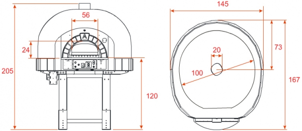 Gas pizza oven G100K-B0, dome with silicone coating, 60 pizzas á Ø 30 cm per hour, fixed & unheated baking surface, weight 1,250 kg