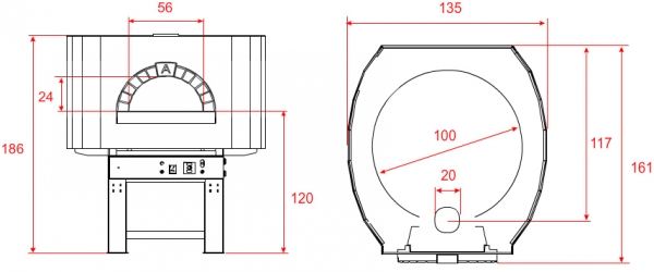 Gas pizza oven G100S-B0, metal dome, 60 pizzas á Ø 30 cm per hour, fixed & unheated baking surface, weight 1,250 kg