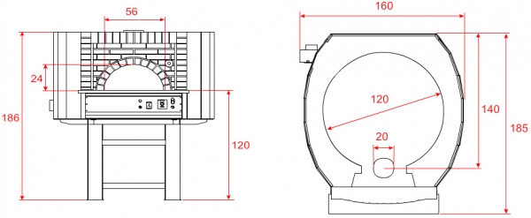Gas pizza oven G120C-BF, brick style, 105 pizzas á Ø 30 cm per hour, fixed & separately heated baking surface, weight 1,400 kg