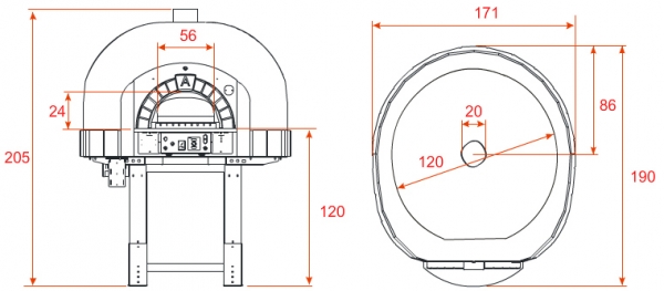 Gas pizza oven G120K-BF, dome with mosaic stones, 105 pizzas á Ø 30 cm per hour, fixed & heated baking surface, weight 1,400 kg