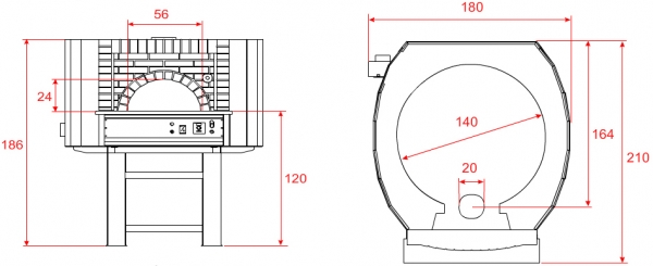 Gas pizza oven G140C-B0, brick style, 150 pizzas á Ø 30 cm per hour, fixed & unheated baking surface, weight 1,800 kg