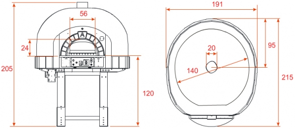 Gas pizza oven G140K-B0, dome with mosaic stones, 150 pizzas á Ø 30 cm per hour, fixed & unheated baking surface, weight 1,800 kg
