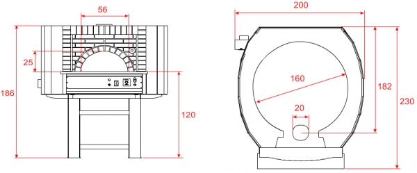 Gas pizza oven G160C-B0, brick style, 195 pizzas á Ø 30 cm per hour, fixed & unheated baking surface, weight 2.150 kg