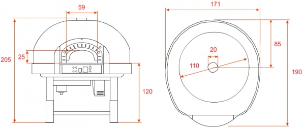 Gas pizza oven GR110K-B0, dome with silicon coating, 120 pizzas á Ø 30 cm per hour, rotatable and separately heated baking surface, weight 1,400 kg