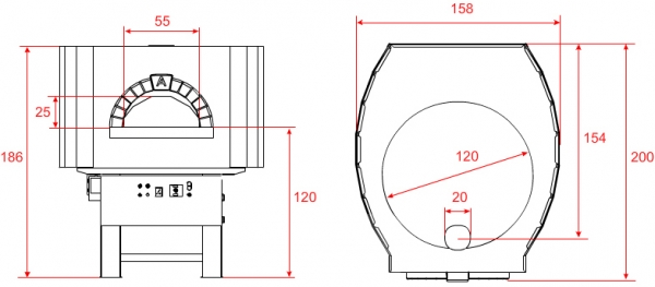 Gas pizza oven GR120S-BF, metal casing with brick elements, 135 pizzas á Ø 30 cm per hour, rotatable and separately heated baking surface, weight 1,600 kg