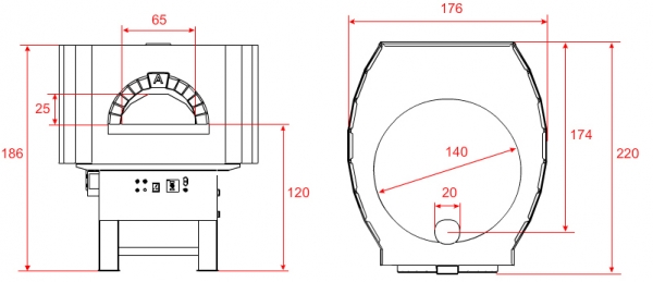 Gas pizza oven GR140S-BF, metal casing with brick elements, 195 pizzas á Ø 30 cm per hour, rotatable and separately heated baking surface, weight 1,950 kg