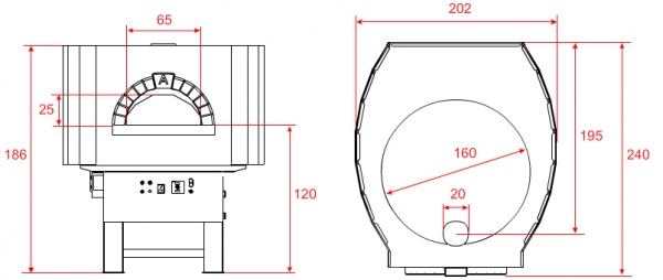 Gas pizza oven GR160S-B0, metal housing with brick elements, 270 pizzas á Ø 30 cm per hour, rotating and not separately heated baking surface, weight 2.300 kg