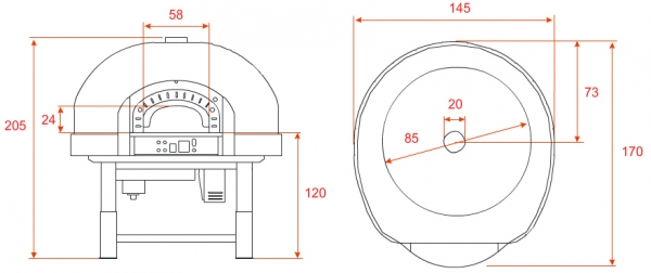 Gas pizza oven GR85K-B0, dome with silicone coating, 75 pizzas á Ø 30 cm per hour, rotatable and separately heated baking surface, weight 1,250 kg