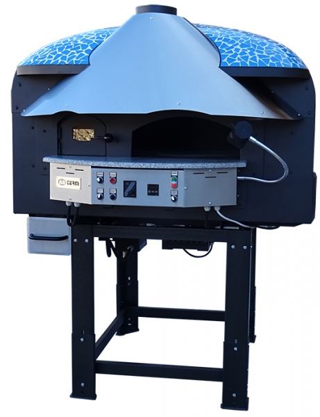 Hybrid pizza oven MIX85RK with wood and gas, dome with mosaic stones, 75 pizzas á Ø 30 cm per hour, rotating and unheated baking surface, weight 950 kg