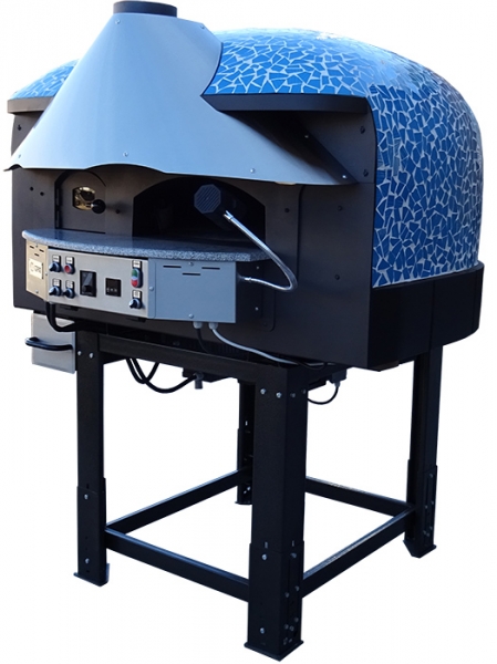Hybrid pizza oven MIX85RK with wood and gas, dome with mosaic stones, 75 pizzas á Ø 30 cm per hour, rotating and unheated baking surface, weight 950 kg