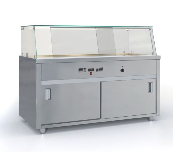 Bain-Marie with 2 sliding doors (173x70 cm) in the color silver.