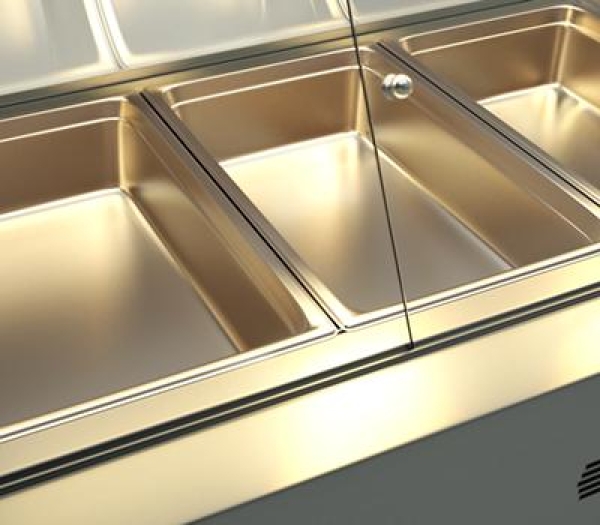Bain-Marie with 2 sliding doors (173x70 cm) in the color silver.