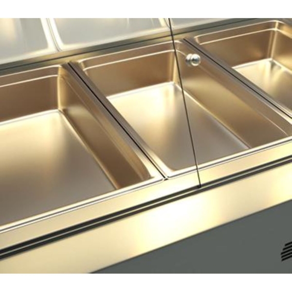 Bain-Marie with 2 sliding doors (74x70 cm) in the color silver.