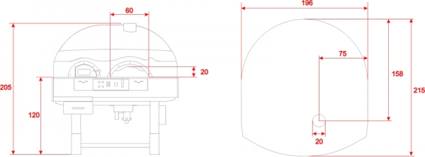 Hybrid pizza oven MIX120RK with wood and gas, dome with silicone coating, 135 pizzas á Ø 30 cm per hour, rotating and unheated baking surface, weight 1,950 kg