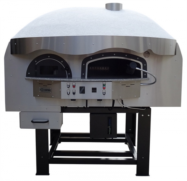 Hybrid pizza oven MIX120RK with wood and gas, dome with silicone coating, 135 pizzas á Ø 30 cm per hour, rotating and unheated baking surface, weight 1,950 kg