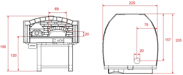 Hybrid pizza oven MIX140V with wood and gas, brick style, 195 pizzas á Ø 30 cm per hour, fixed & unheated baking surface, weight 2,100 kg