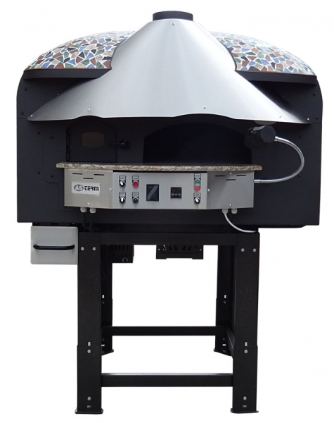 Hybrid pizza oven MIX85RK with wood and gas, dome with mosaic stones, 75 pizzas á Ø 30 cm per hour, rotating and unheated baking surface, weight 950 kg