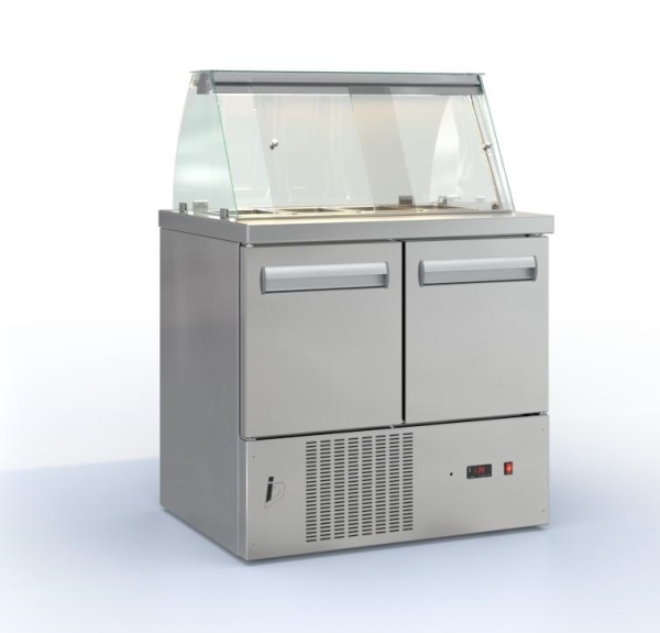 Saladette in the color silver (90x70 cm) with compressor below
