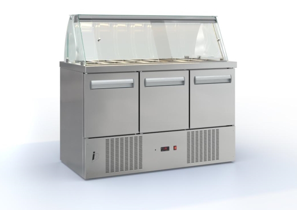 Saladette in silver color (135x70 cm) with compressor below