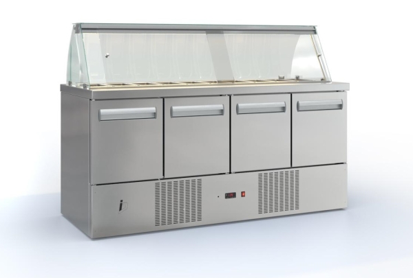 Saladette in silver color (225x70 cm) with compressor below
