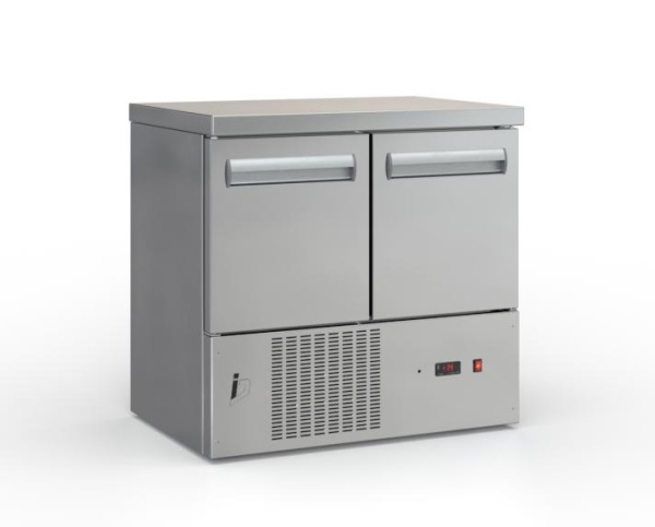 Refrigerated counter with doors and compressor below (90x60 cm) in silver color