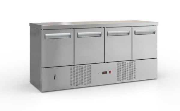 Refrigerated counter with floor compressor (180x70 cm) in the color silver
