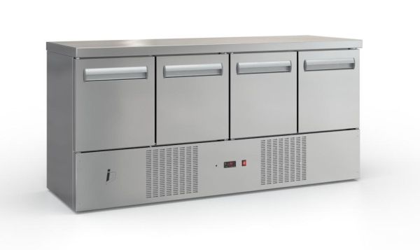 Refrigerated counter with doors and compressor below (180x60 cm) in silver color