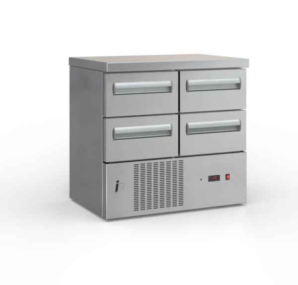Refrigerated counter with drawers and compressor (90x60 cm) in silver color
