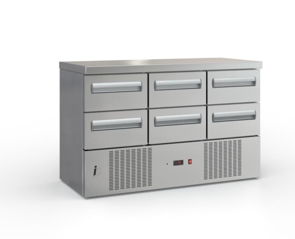 Cooling table with drawers without compressor (135x70cm) in the color silver