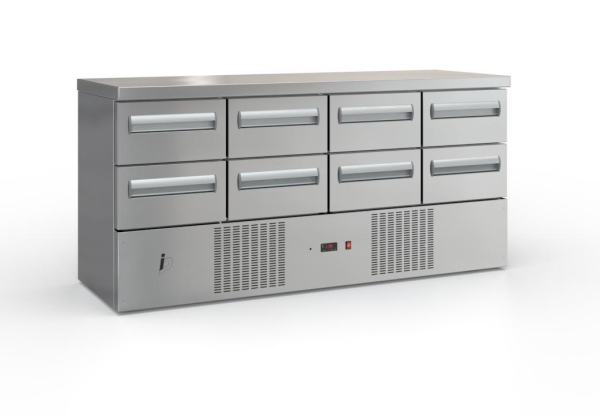 Cooling table with drawers without compressor (180x70cm) in the color silver