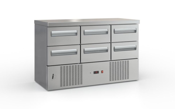 Refrigerated counter with drawers and compressor (135x60 cm) in silver color