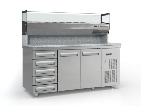 Pizza counter with granite (180x75 cm) and compressor on the right