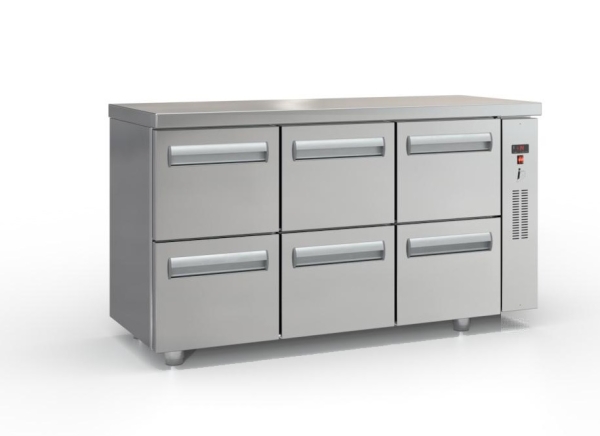 Refrigerated counter with drawers without compressor (150x60 cm) in silver color