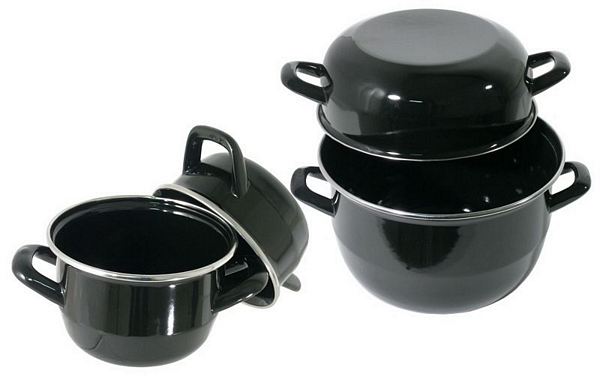 Mussels Pot, black enamelled, with stainless steel ring