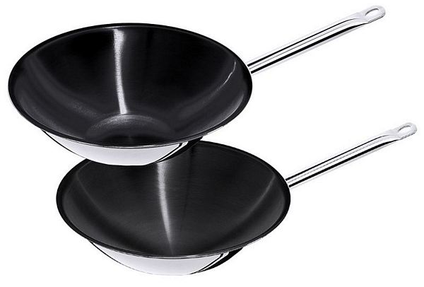 Contacto Non-stick Wok, with flat base, mirror polished
