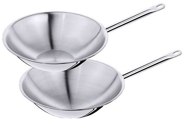 Contacto Wok, with flat base, mirror polished