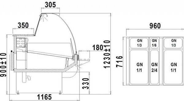 Refrigerated counter ALBERTA 2/1.1W-mod/C, 960x1165x1230+/-10mm