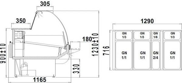 Refrigerated counter ALBERTA 2/1.4W-mod/C, 1290x1165x1230+/-10mm