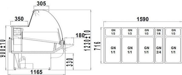 Refrigerated counter ALBERTA 2/1.7W-mod/C, 1590x1165x1230+/-10mm