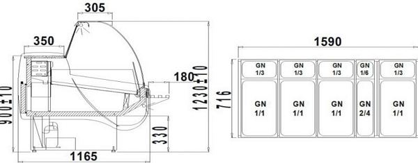 Refrigerated counter ALBERTA 2/2.1W-mod/A, 1920x1165x1230+/-10mm