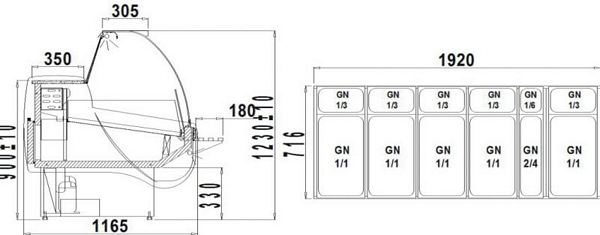 Refrigerated counter ALBERTA 2/2.5W-mod/A, 2460x1165x1230+/-10mm